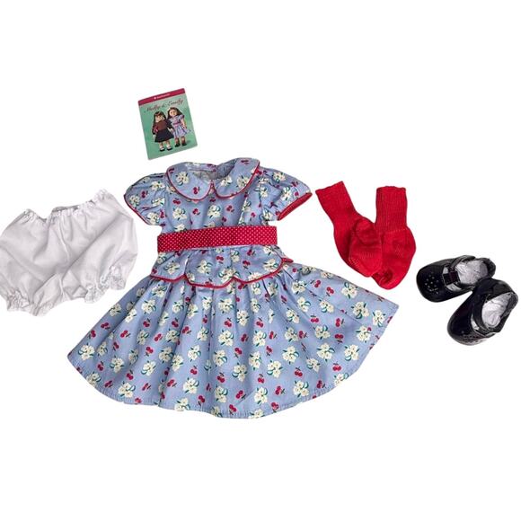 American Girl Emily Meet Outfit Cherry Dress Shoes Socks Bloomer Panties Cards - Picture 2 of 7